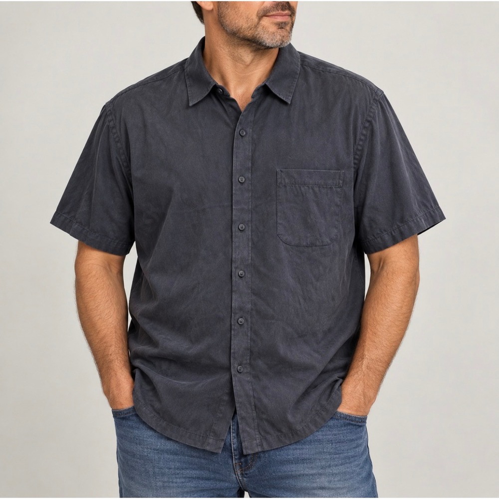 Roundtree & Yorke Shirt XL Gray Good Short Sleeve Modal Blend Button Up Pocket